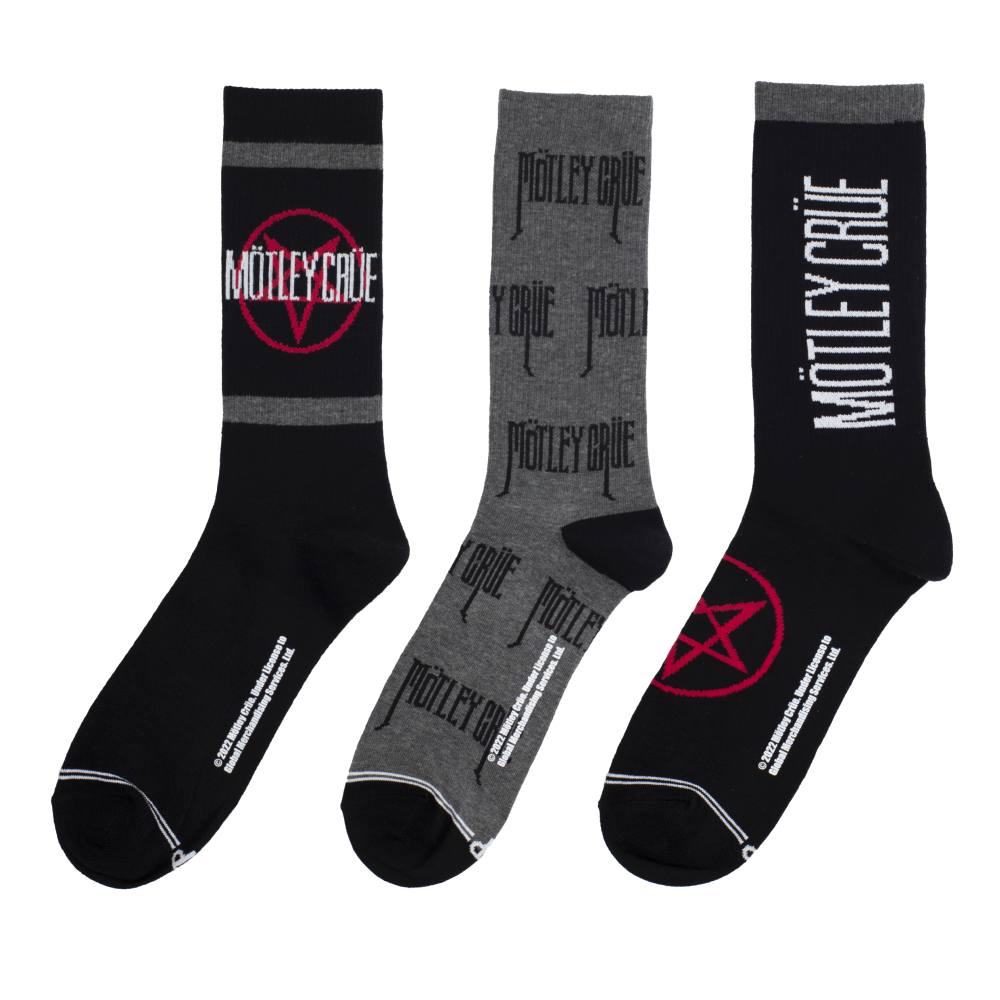 Motley Crue - 3 pk Volume Crew Sokken - Zwart/Grijs